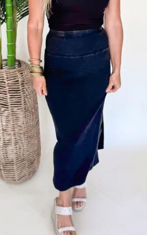 Black MIneral Wash Thermal Midi Skirt - Final Sale