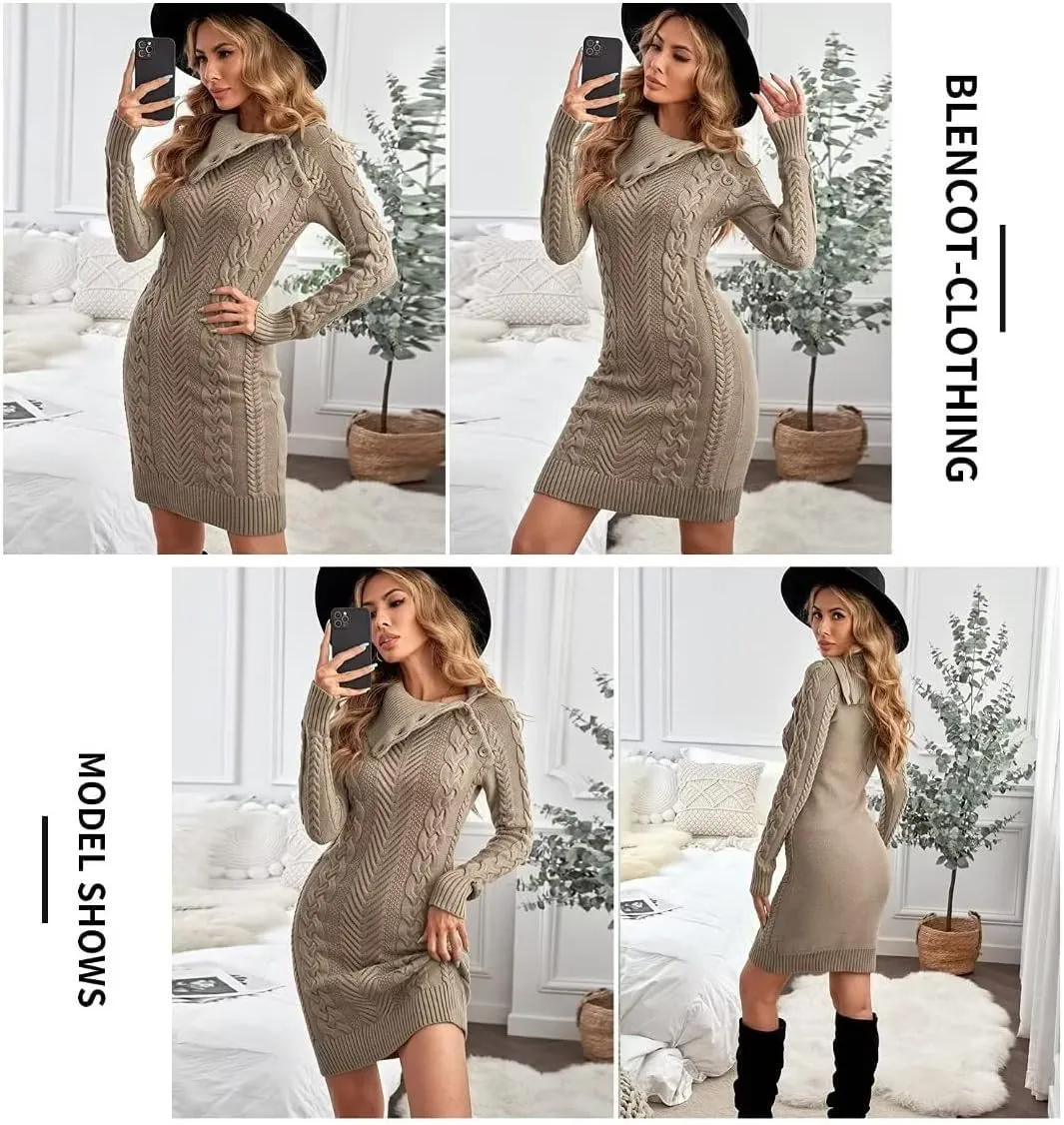BLENCOT Womens Turtleneck Long Sleeve Elasticity Chunky Cable Knit Pullover Sweaters Jumper