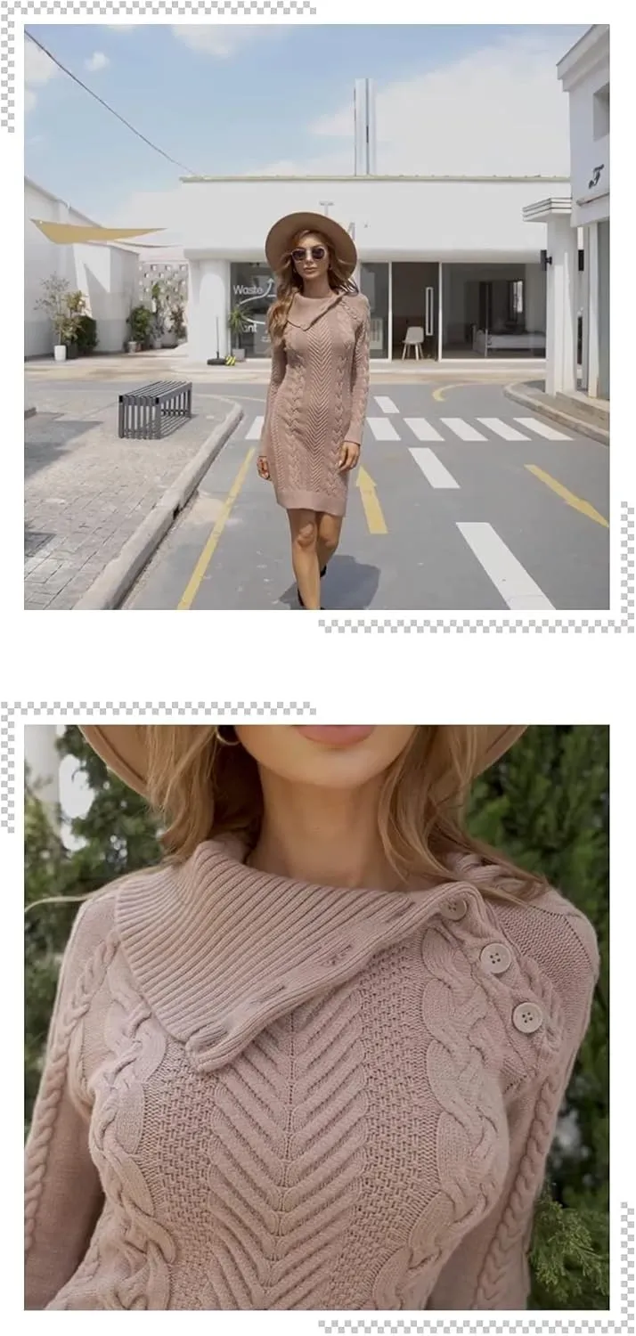 BLENCOT Womens Turtleneck Long Sleeve Elasticity Chunky Cable Knit Pullover Sweaters Jumper