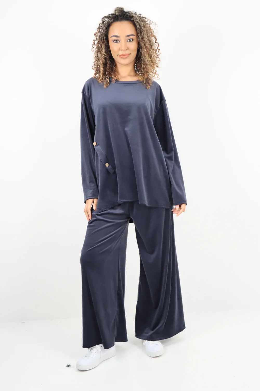 Button Detail  Velour Co-Ord Set