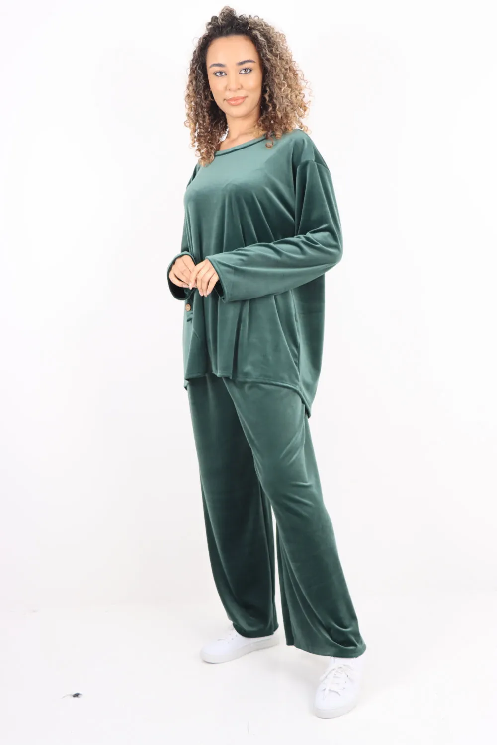 Button Detail  Velour Co-Ord Set
