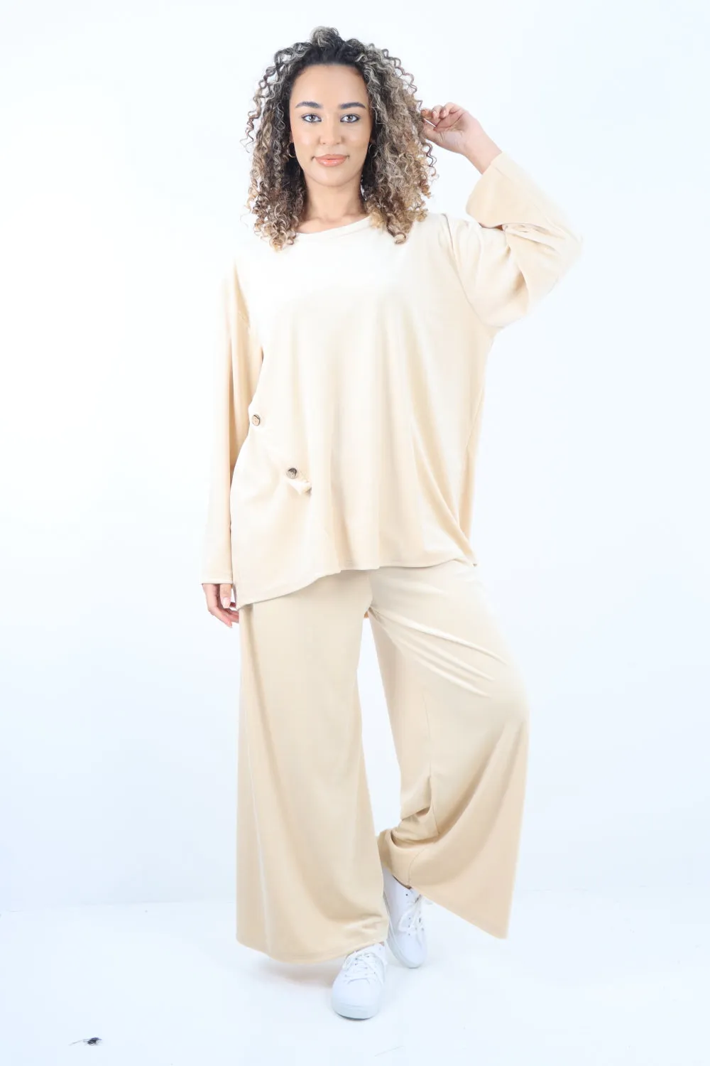 Button Detail  Velour Co-Ord Set
