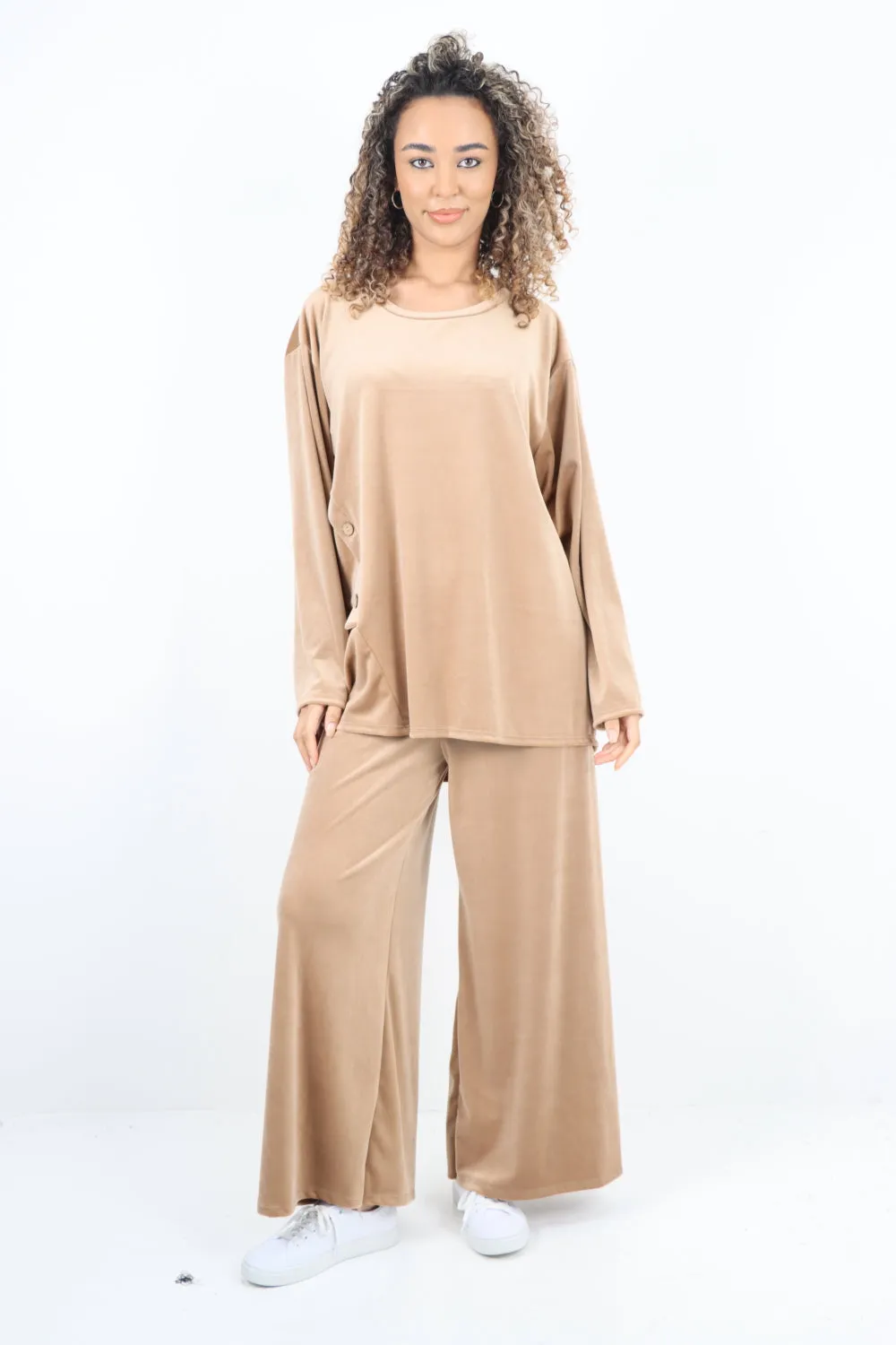 Button Detail  Velour Co-Ord Set