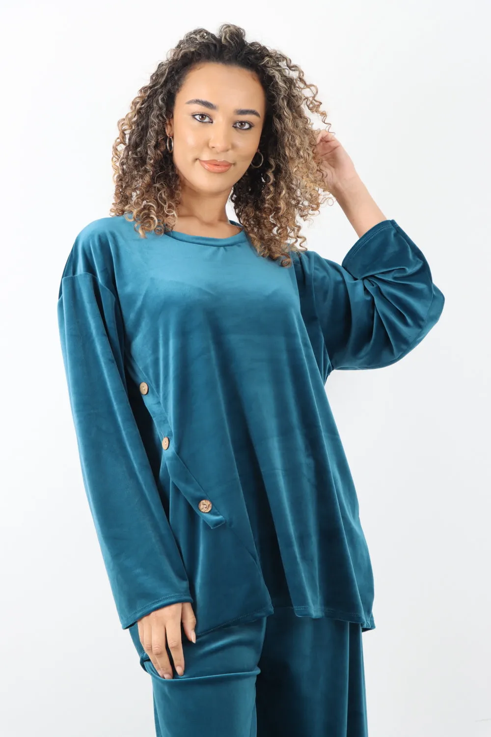 Button Detail  Velour Co-Ord Set