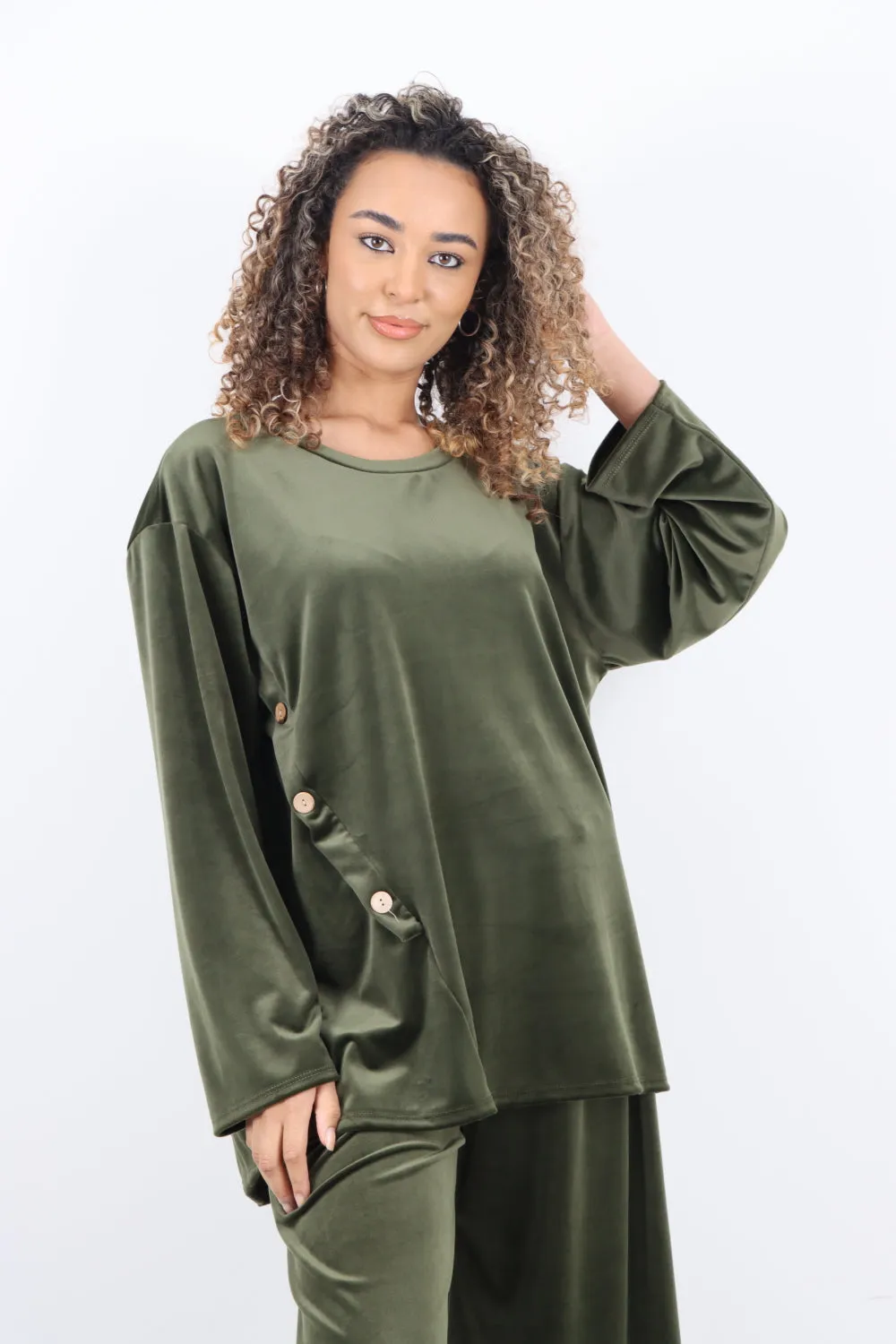 Button Detail  Velour Co-Ord Set