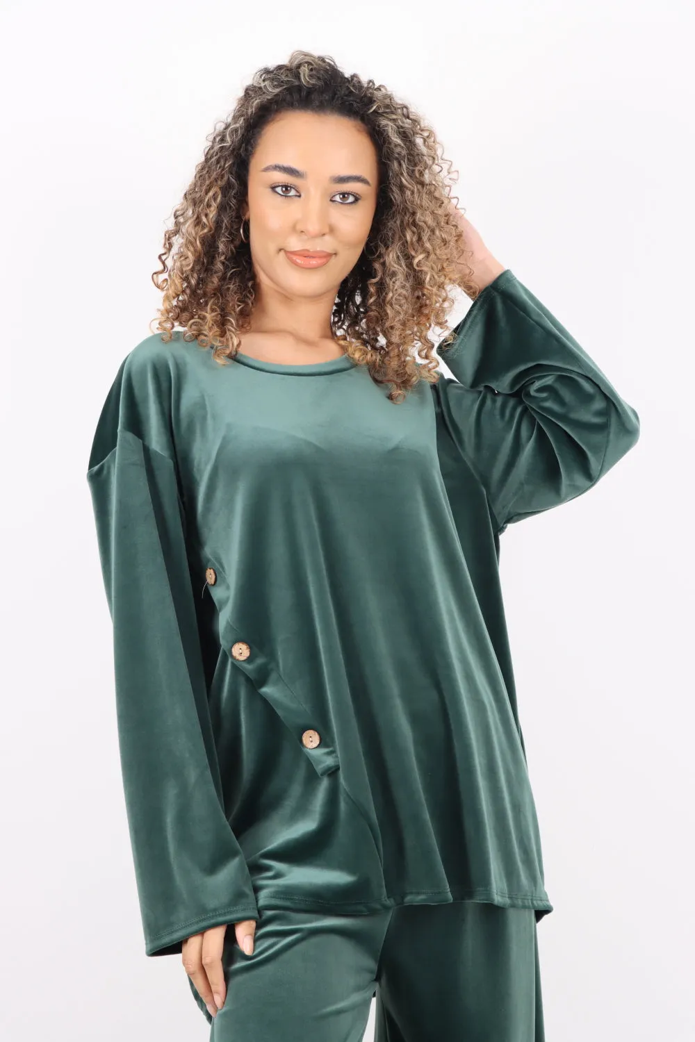 Button Detail  Velour Co-Ord Set