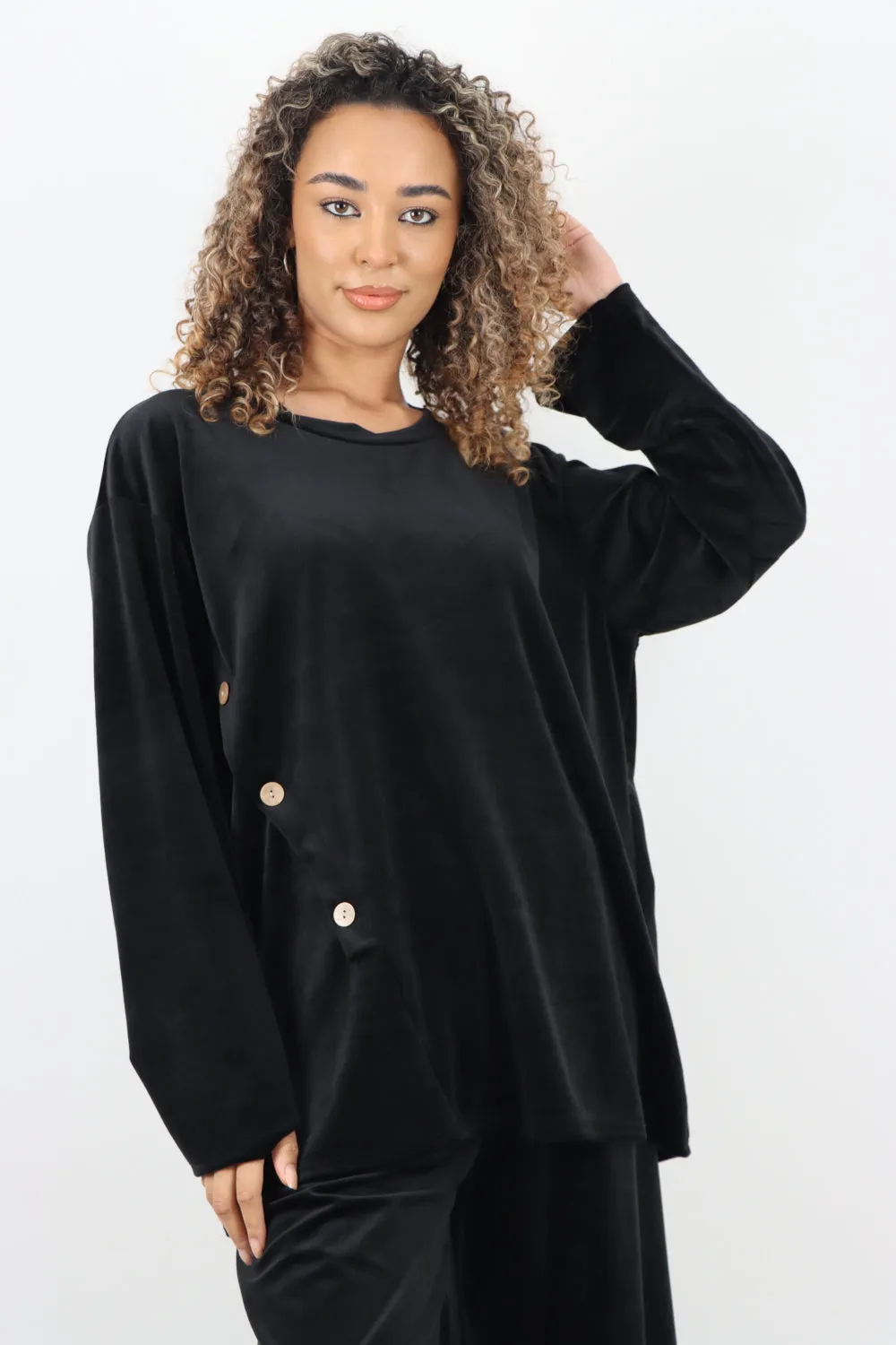 Button Detail  Velour Co-Ord Set
