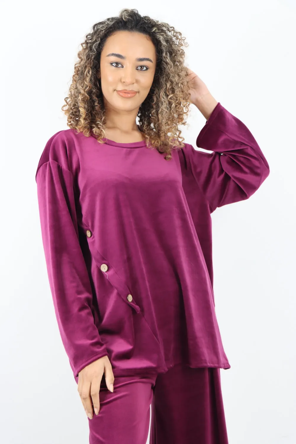 Button Detail  Velour Co-Ord Set