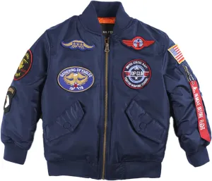CORIRESHA Kids Bomber Jacket Full Zip Badge Thermal Jacket with Pockets