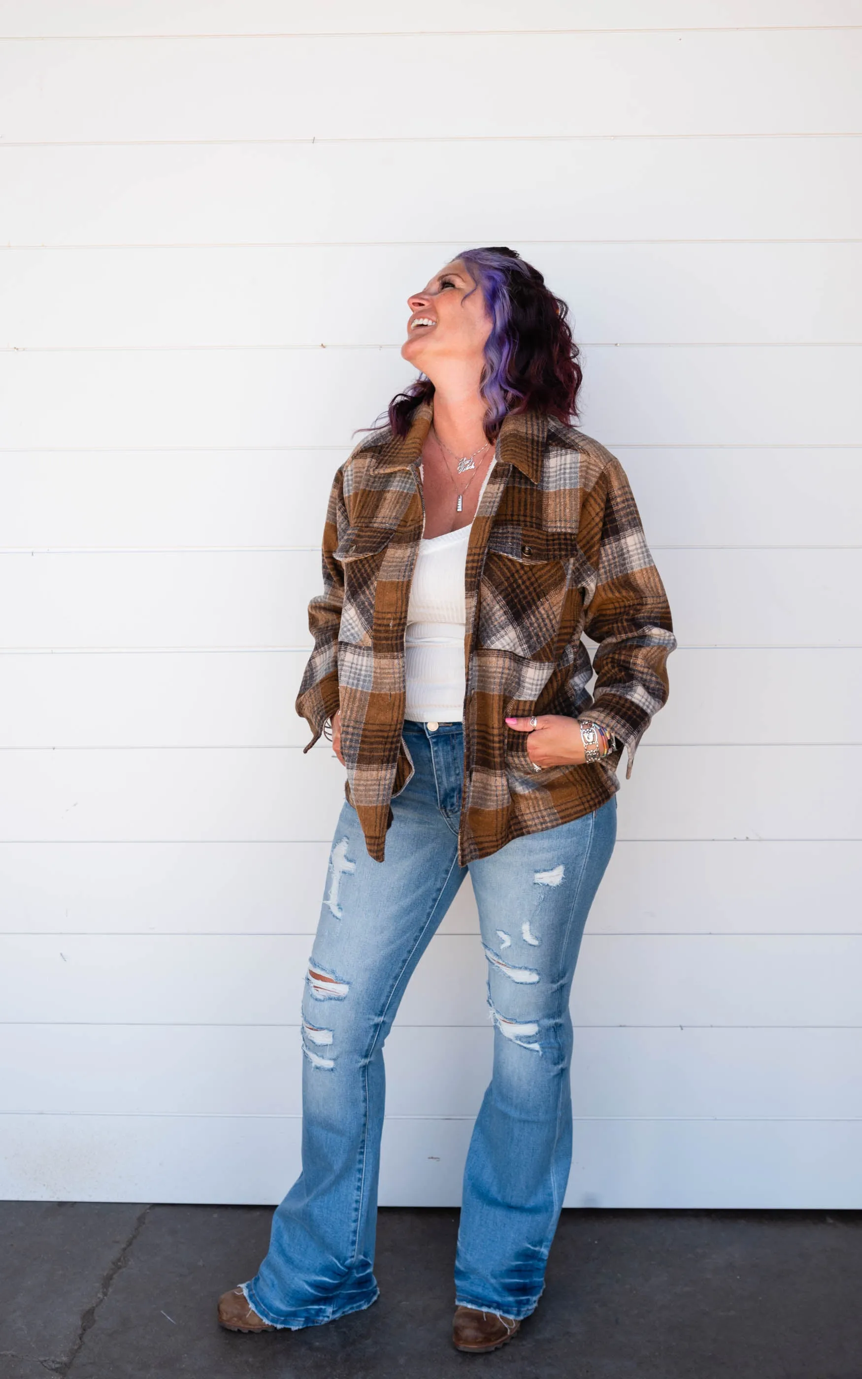 FLEECE COZY OVERSIZED PLAID SHIRT JACKET - Final Sale