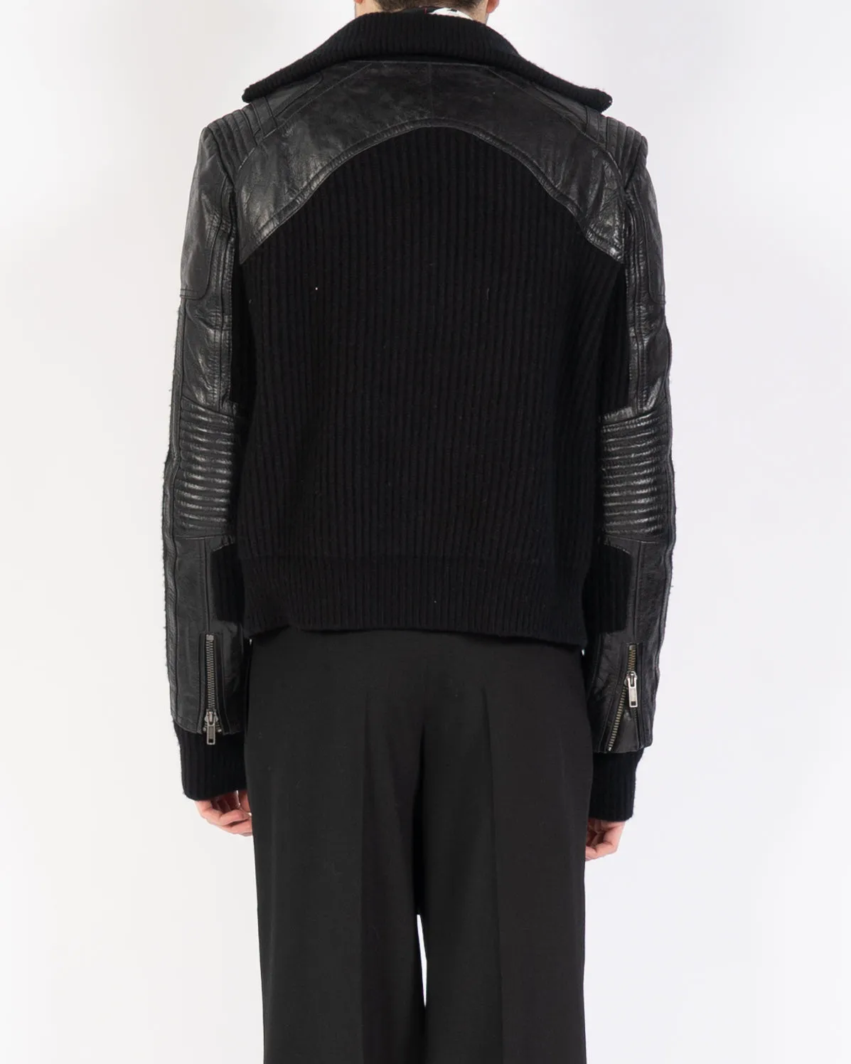 FW17 Black Leather Patch Cardigan Jacket
