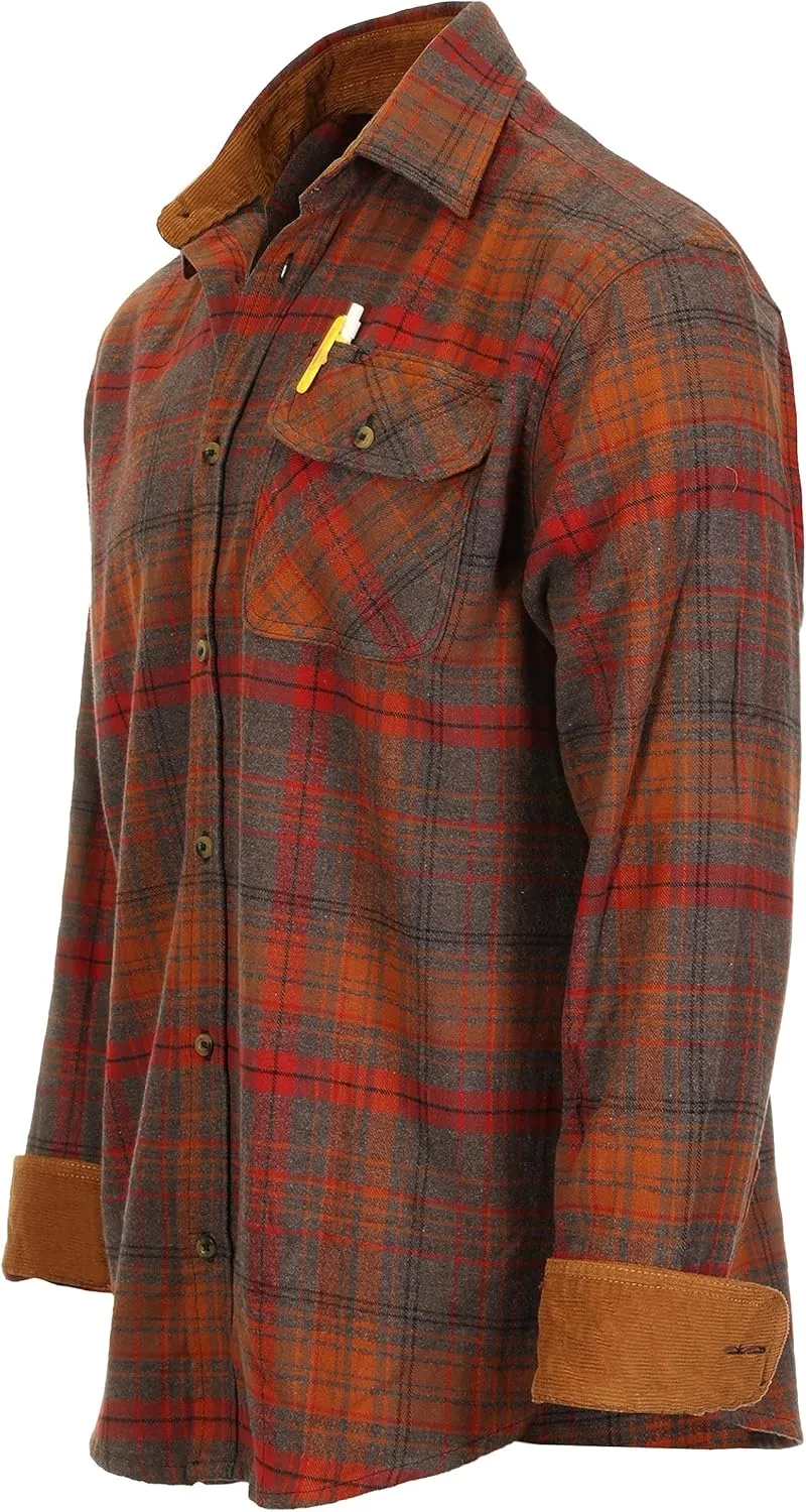 Gioberti Men's Brushed Flannel 100% Cotton Plaid Checkered Shirt with Corduroy Contrast