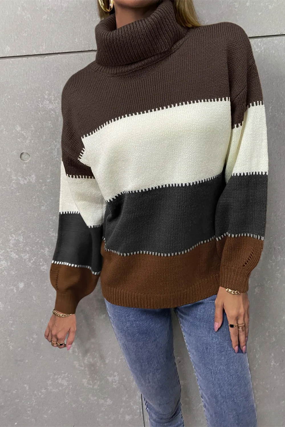 Karen Turtleneck Sweater with Billowing Lantern Sleeve | 4 Colors
