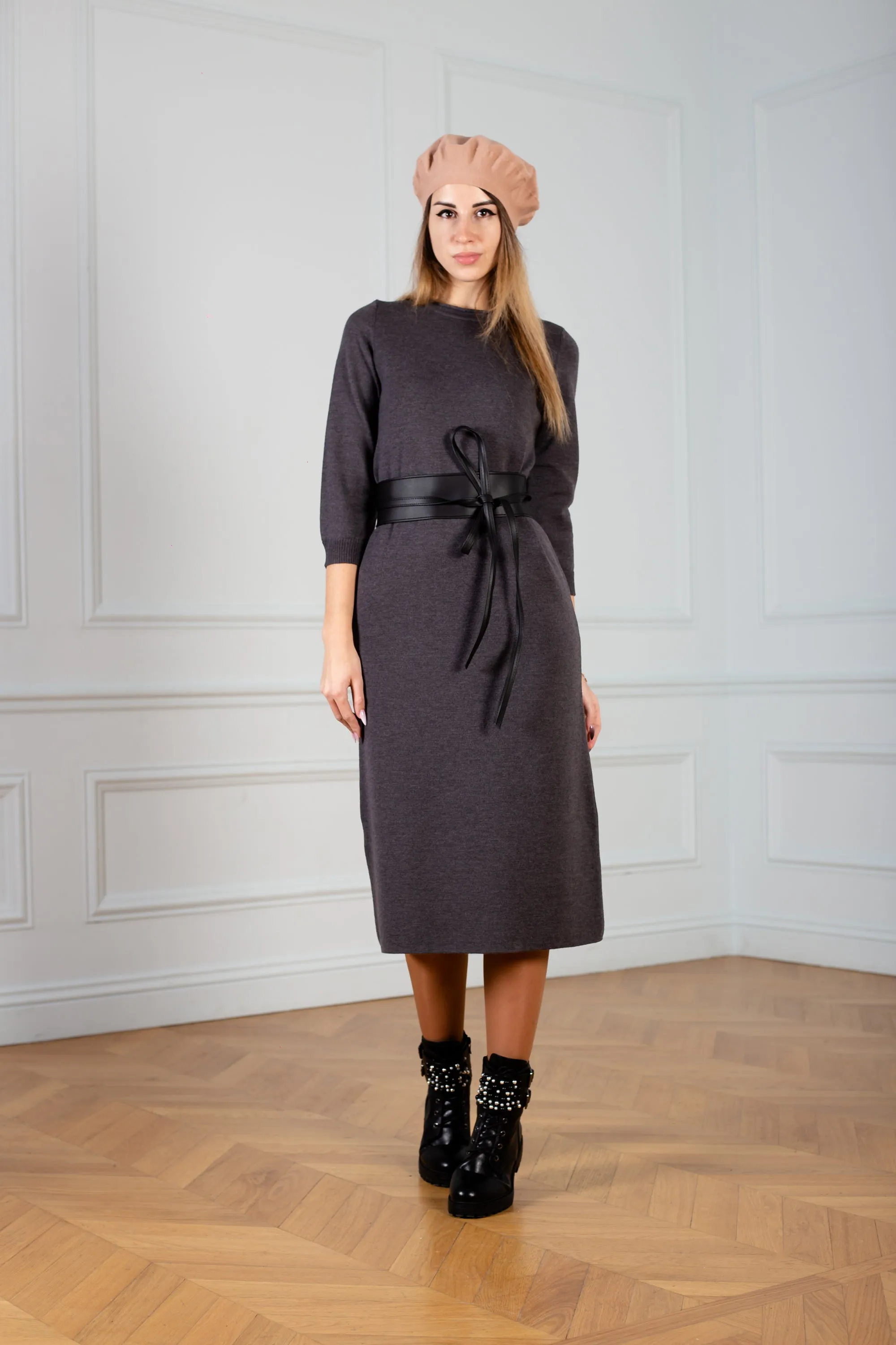 Knitted dresses in grey color