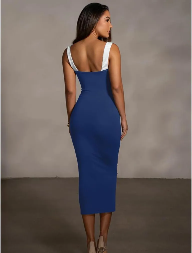 LAGSHIAN Women's Elegant Summer Casual Dresses Sleeveless Bodycon Knitted Long Tank Dress