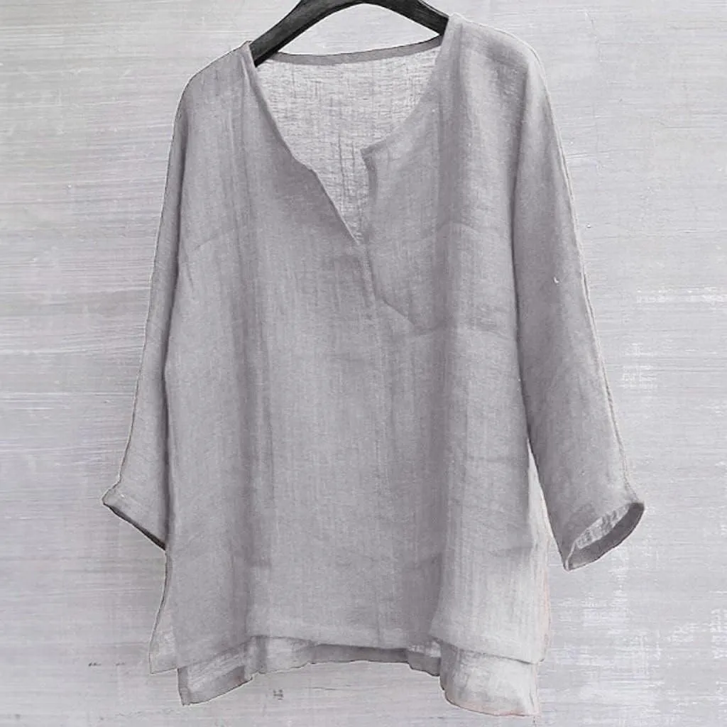 Men Cotton Linen Henley Shirts Hippie Baggy Breathable 3/4 Sleeve Blouse Summer Casual V Neck Beach Yoga Tunic Tops