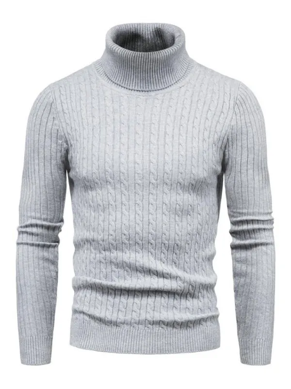 Men’s Solid Color Rolled Turtleneck Long Sleeve Rib Texture Sweater