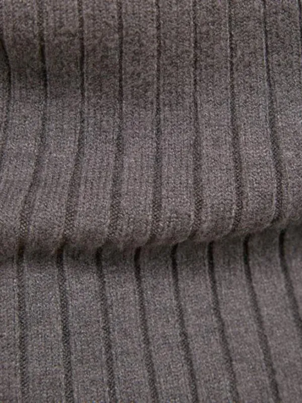 Men’s Solid Color Rolled Turtleneck Long Sleeve Rib Texture Sweater