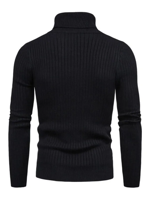 Men’s Solid Color Rolled Turtleneck Long Sleeve Rib Texture Sweater