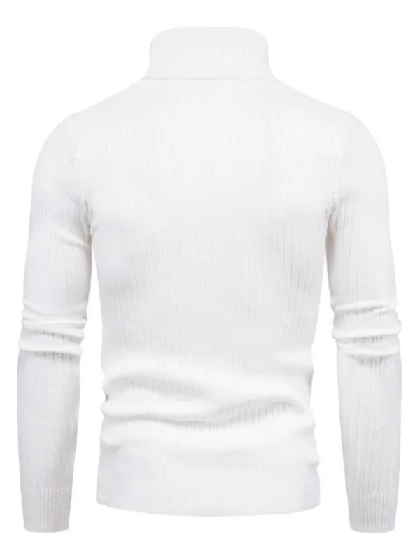 Men’s Solid Color Rolled Turtleneck Long Sleeve Rib Texture Sweater