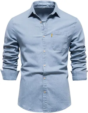 Mmoneyake Men's Stretch Denim Shirt Jackets Long Sleeve Casual Slim Fit Jean Shirt Button Down Shacket Overshirt with Pocket