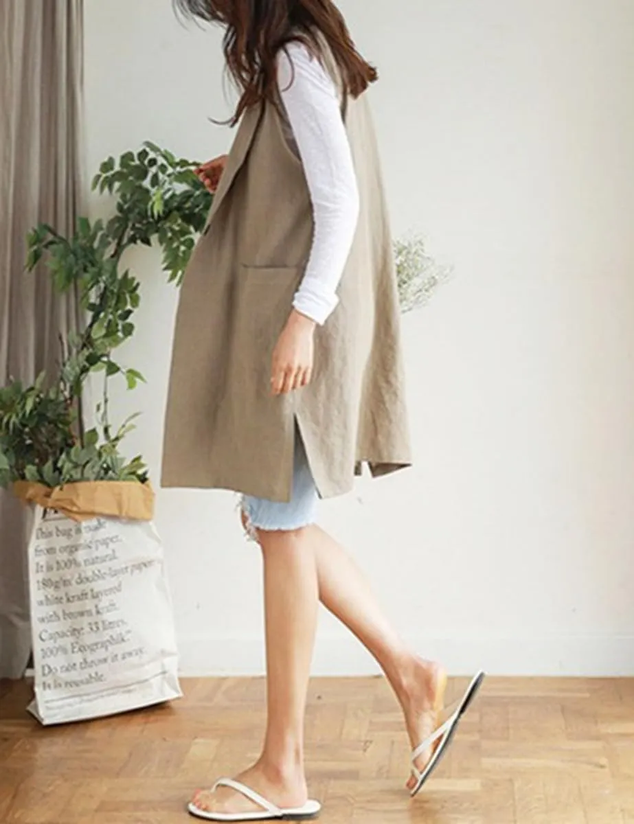 Mywinway Long Linen Vest Women 2024 Casual Fashion Button Down Vest Summer Sleeveless Blazer Jackets