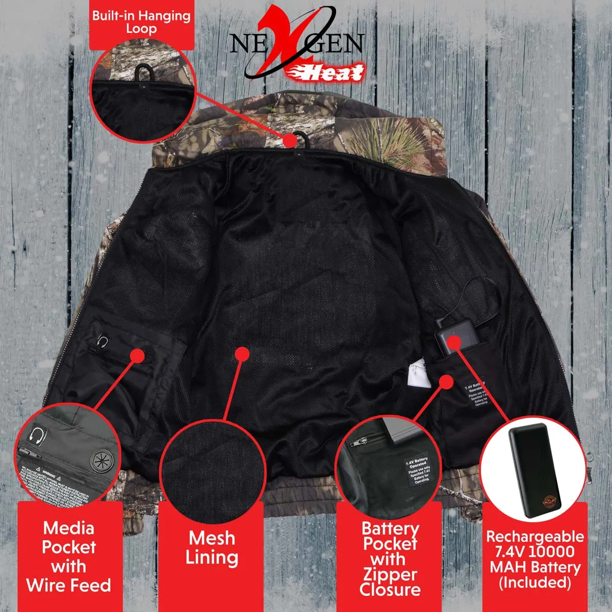 Nexgen Heat MPM1776SET Men's Camouflaged Heated Zipper Hoodies -