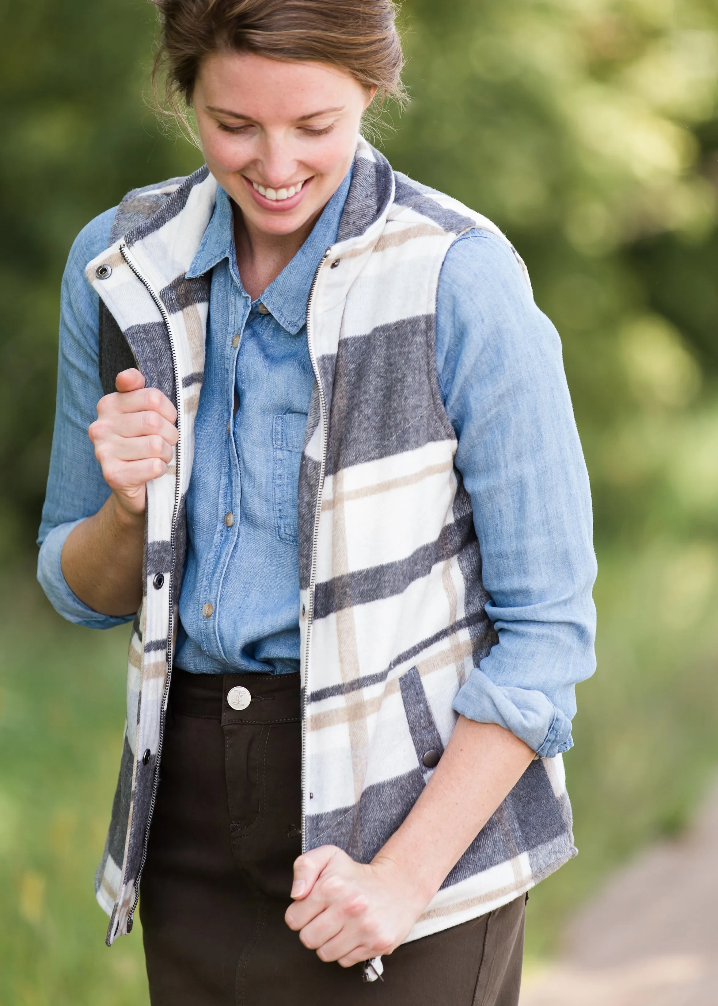 Plaid Print Sherpa Lined Vest