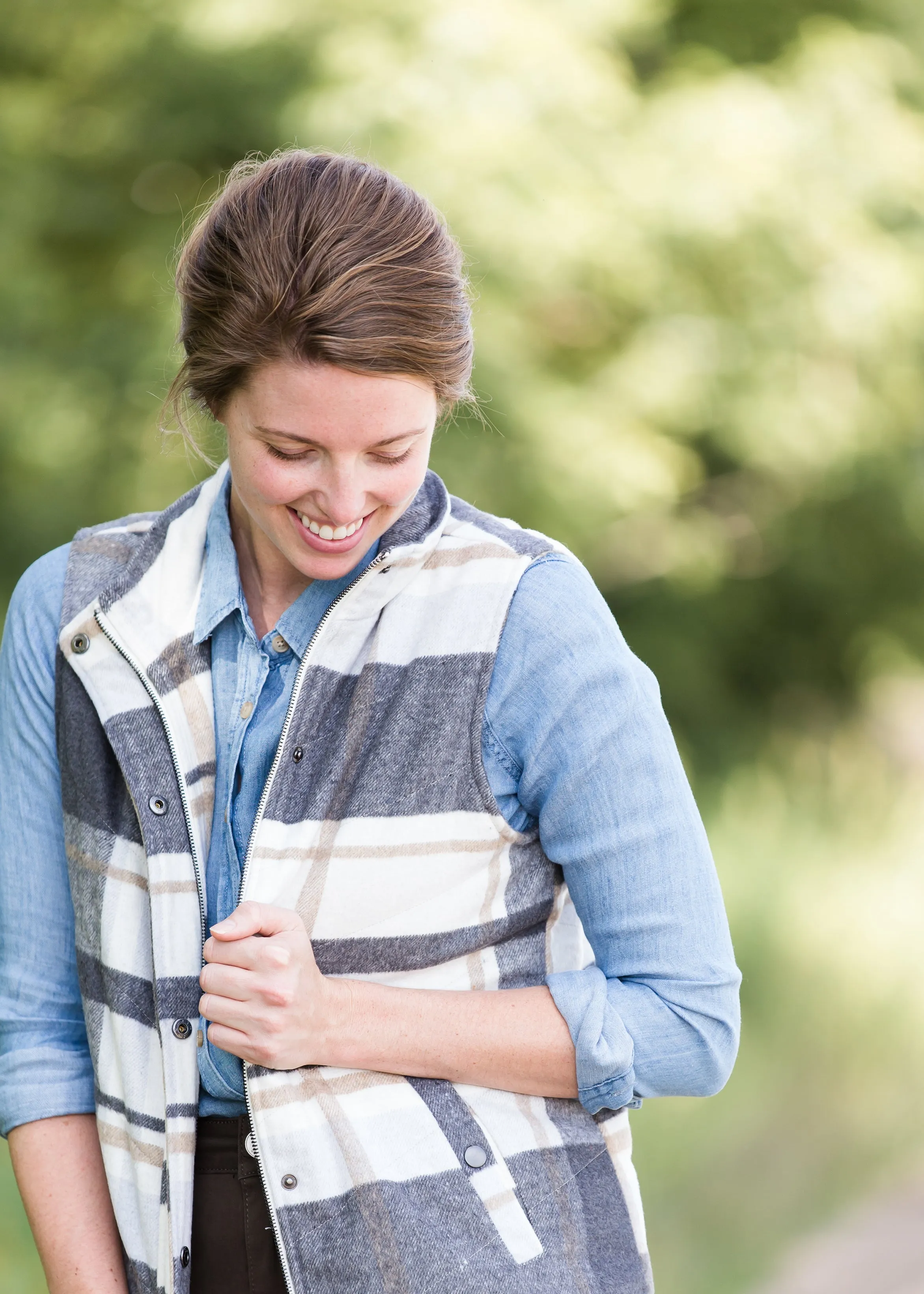 Plaid Print Sherpa Lined Vest