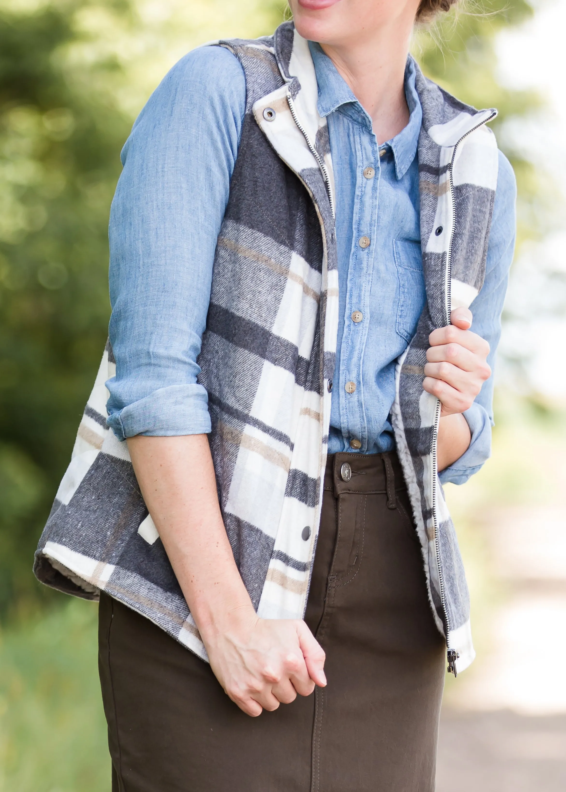 Plaid Print Sherpa Lined Vest