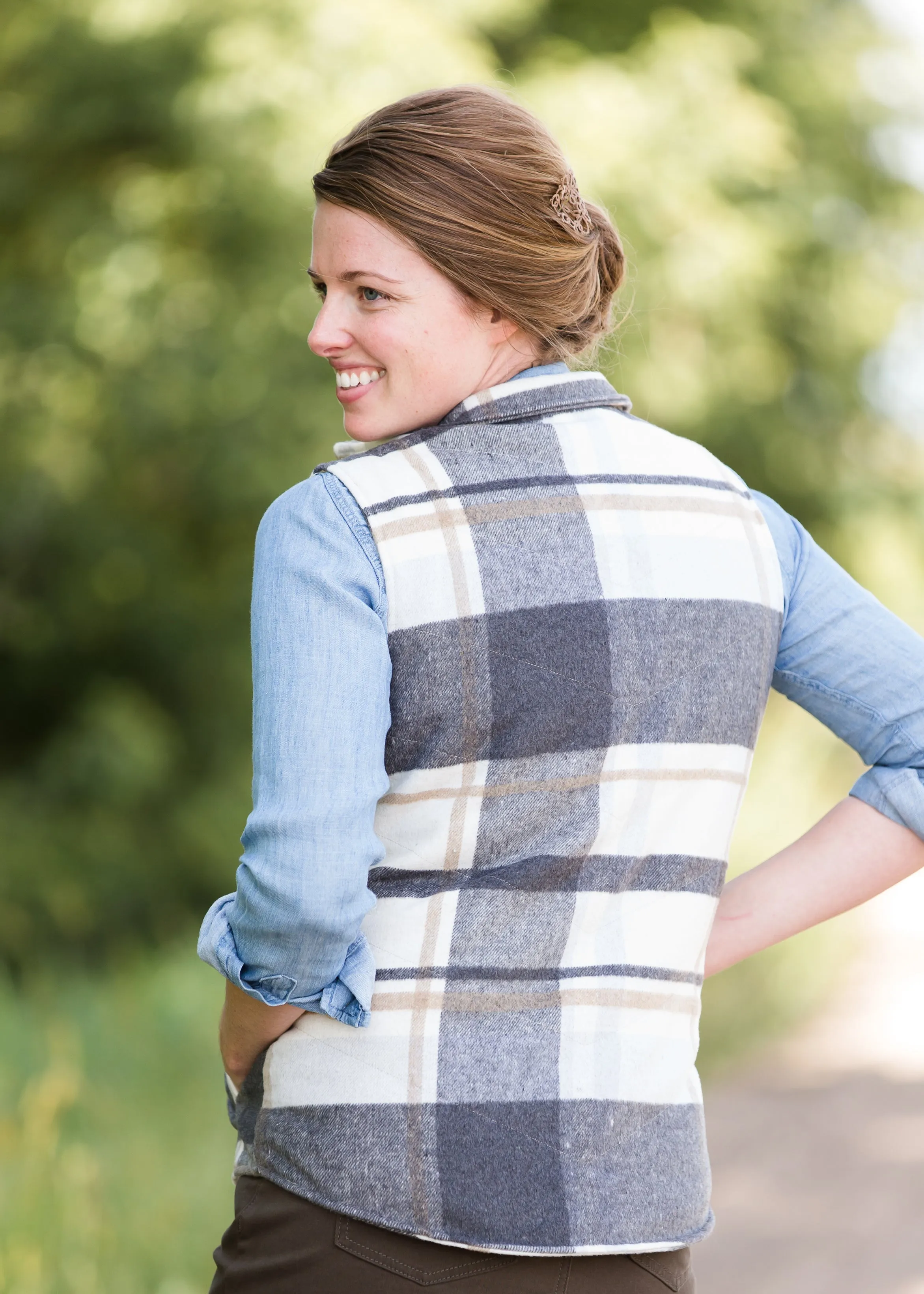 Plaid Print Sherpa Lined Vest