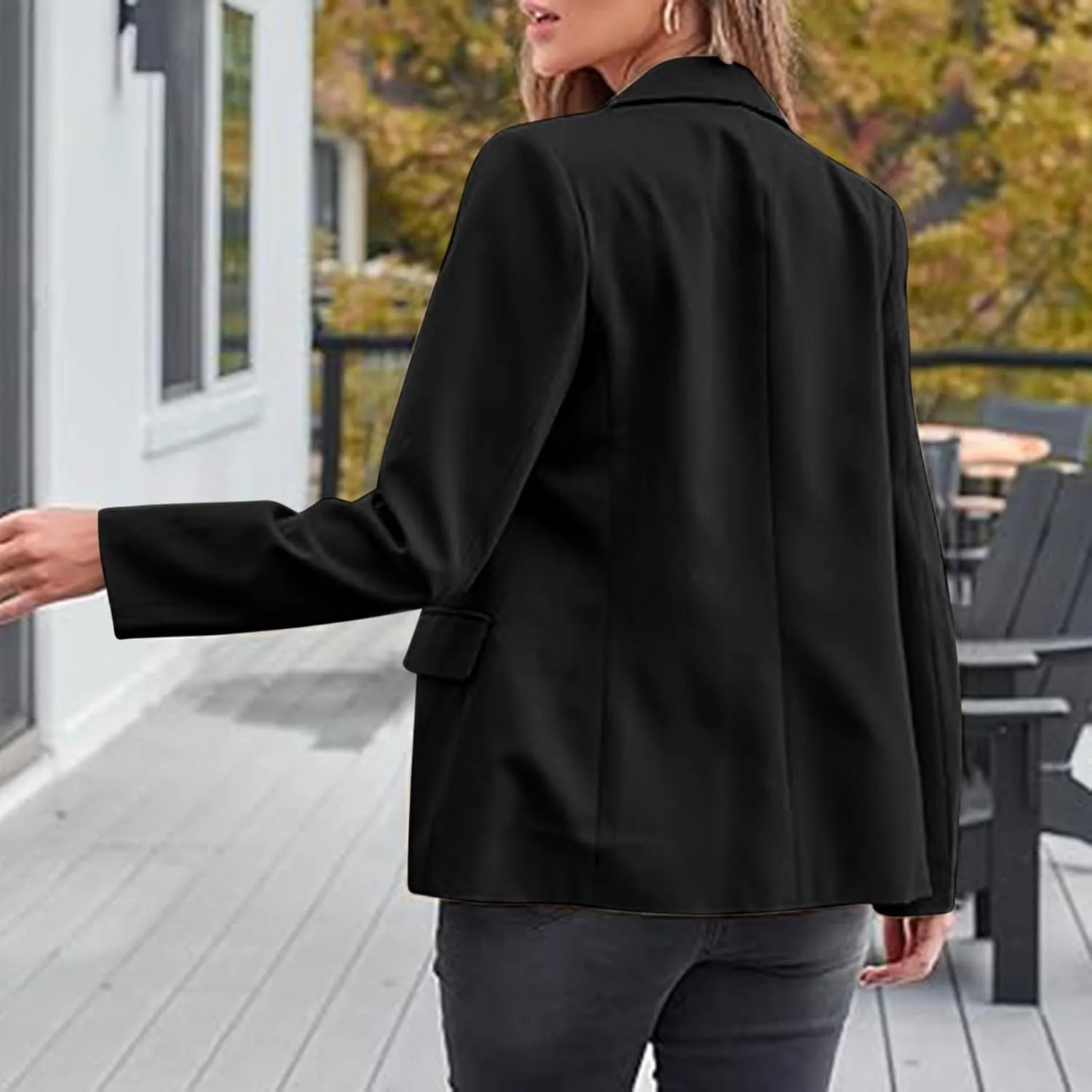 SEAOPEN Women's Business Casual Long Sleeve Blazer Open Front Lapel Jacket Suit Work Office Blazer with Pocket