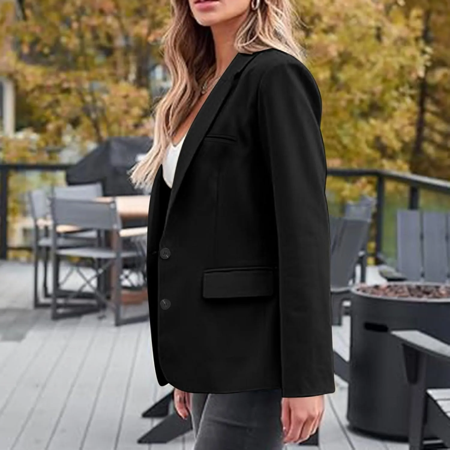 SEAOPEN Women's Business Casual Long Sleeve Blazer Open Front Lapel Jacket Suit Work Office Blazer with Pocket
