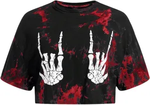 SOLY HUX Women's Plus Size T Shirt Tie Dye Skull Graphic Print Half Sleeve Tee Crop Tops