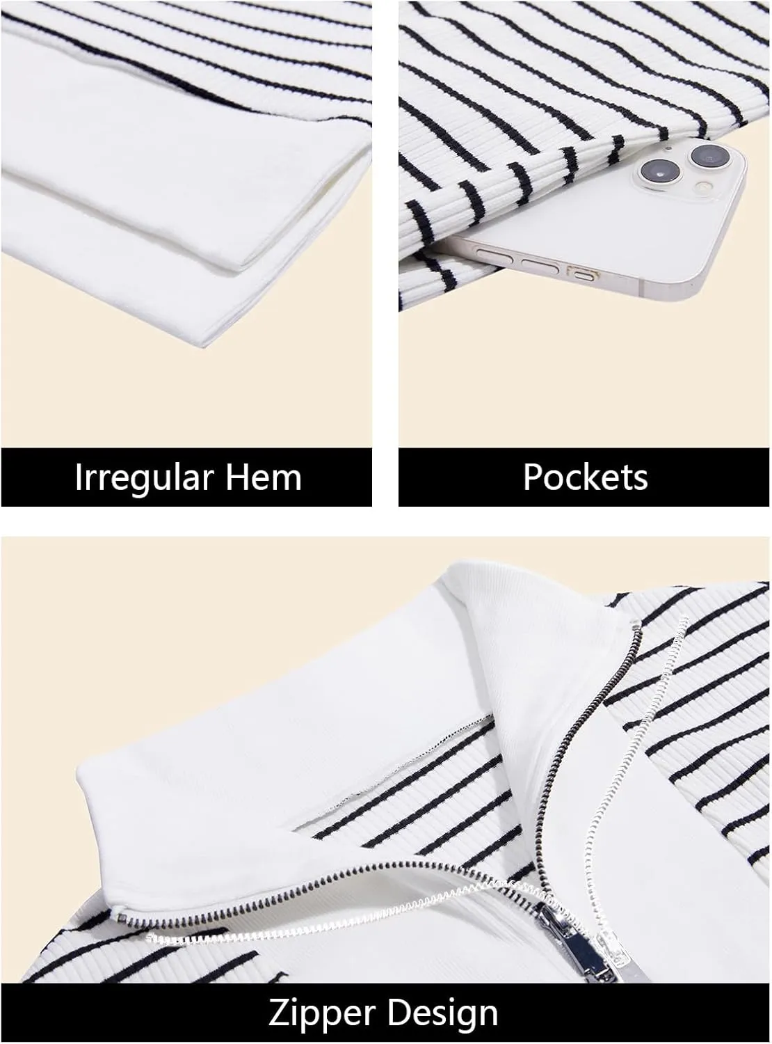 Wenrine Womens Striped Mini Dress Casual Zipper V Neck Cap Sleeve Collared Loose Summer Knit Dresses