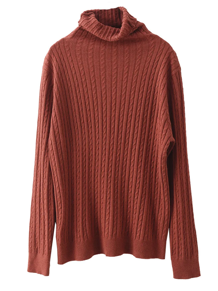 Women Autumn Solid Jacquard Turtleneck Wool Sweater