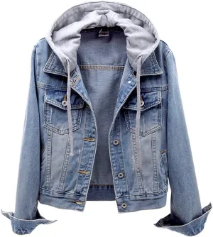 Women Denim Jacket With Hood,2021 Vintage Button Down Distressed Coat Short Jean Jacket Cute Coat With Pocket