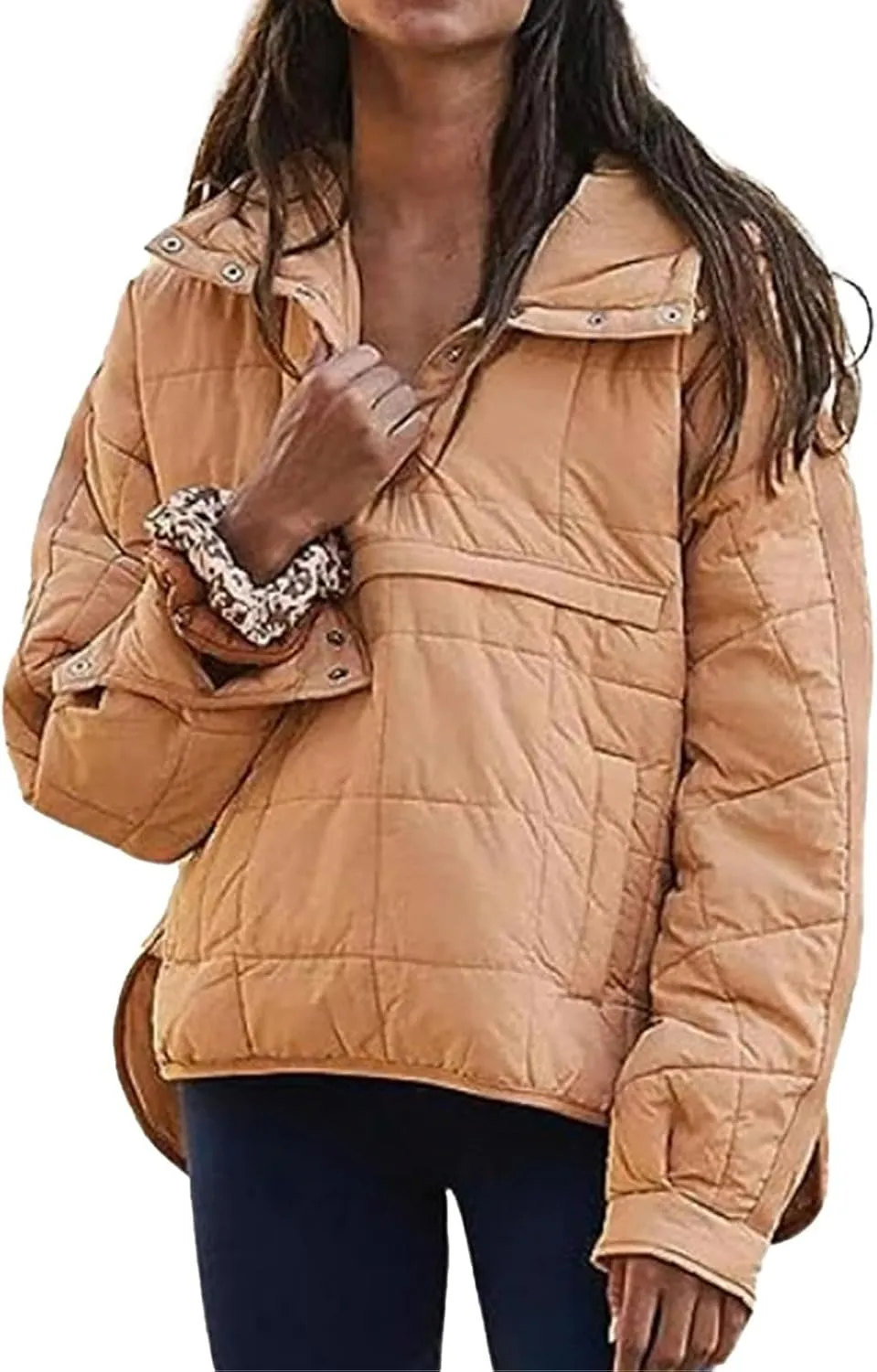 Women's Quilted Lightweight Jackets Oversized Puffer Jacket Puffer Pullover Dolman Hoodies Jacket Long Sleeve Coats