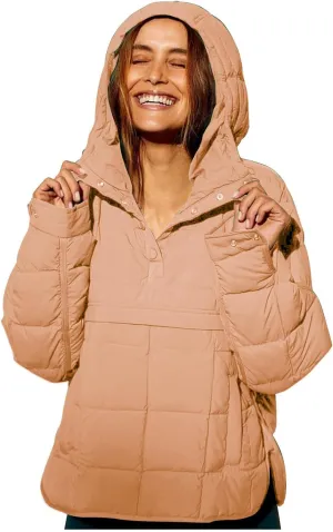 Women's Quilted Lightweight Jackets Oversized Puffer Jacket Puffer Pullover Dolman Hoodies Jacket Long Sleeve Coats