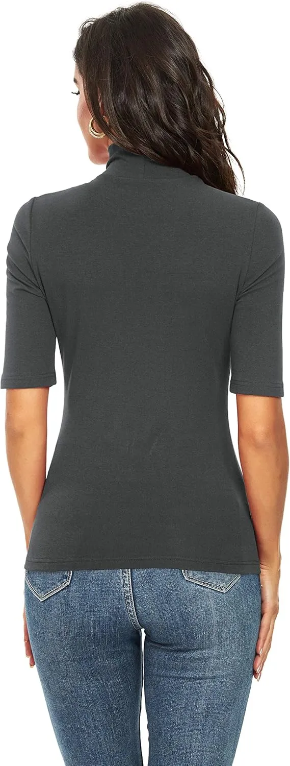 Womens Short Sleeve Mock Turtleneck Business Casual Tops Slim Fitted Plain Tee Shirts Size S-XL