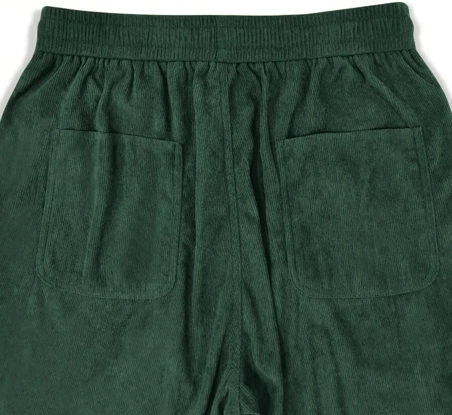 ZAFUL Mens Corduroy Straight Leg Pants Long Solid Elastic Waist Casual Pants Loose Fit Going Out Pants with Pockets